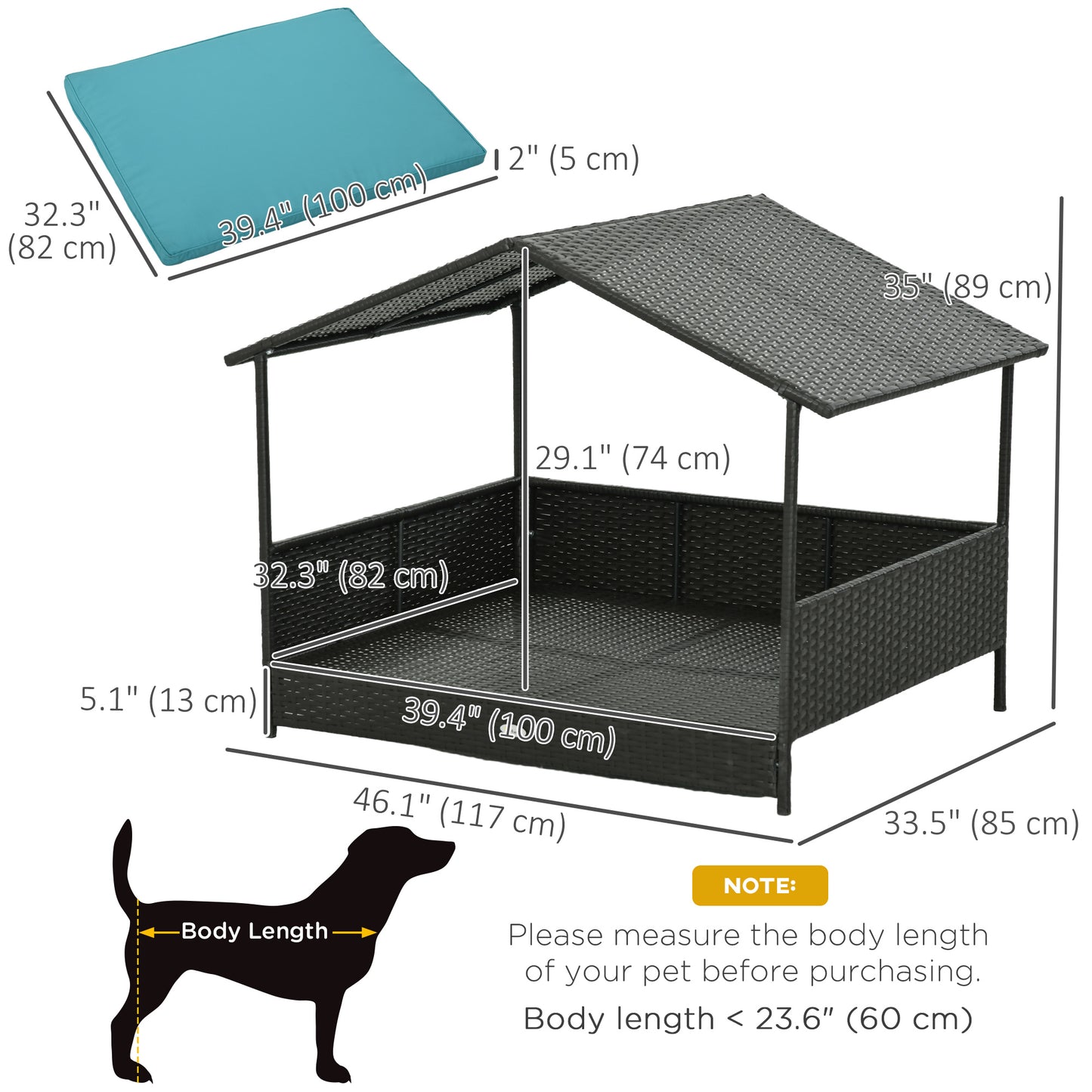 Lit surélevé pour chien avec auvent en rotin