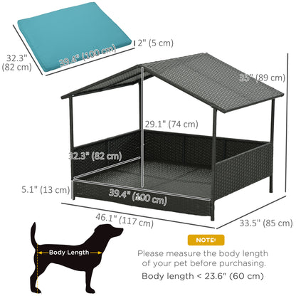 Lit surélevé pour chien avec auvent en rotin