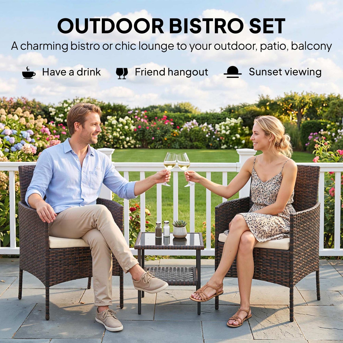 Ensemble bistrot 3 pièces rotin avec table verre — kaki