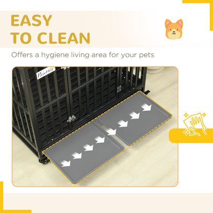 Cage pour chien en acier robuste 104 cm avec roulettes