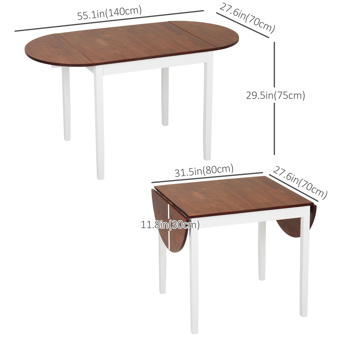 Table à manger à rabat pin massif pour petits espaces