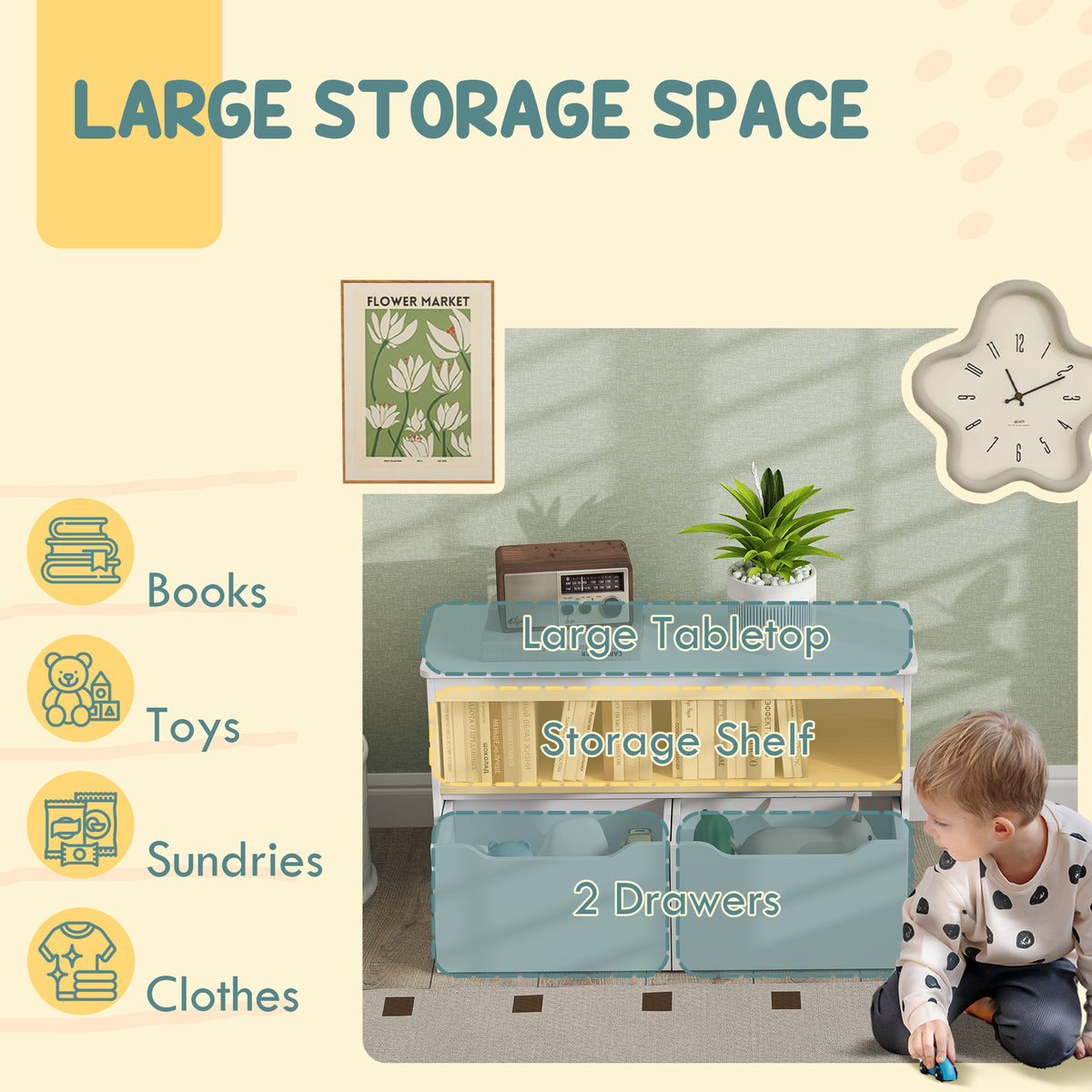 Bibliothèque pour enfants avec tiroirs de rangement