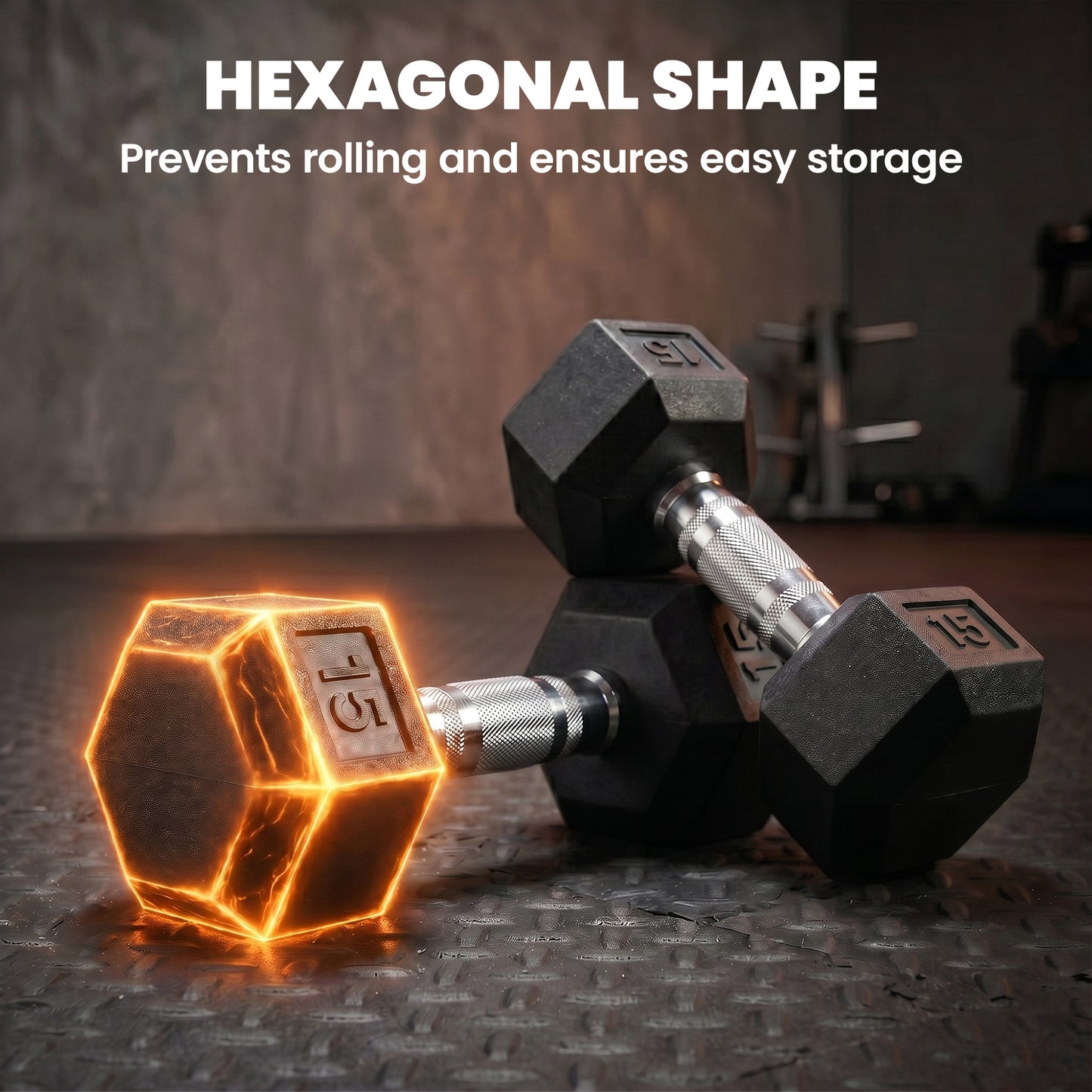 Haltères hexagonaux en caoutchouc 15 lb — paire