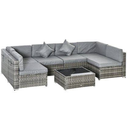 Outsunny 7-Piece Sectional Sofa Set - Brown & Beige Rattan