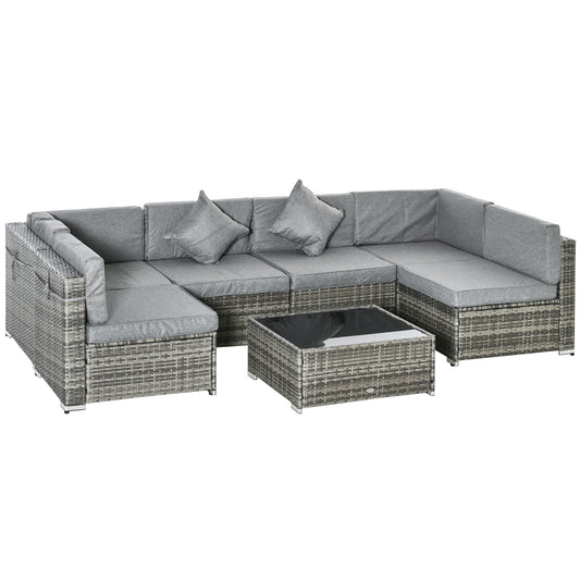 Ensemble mobilier patio 7 pièces rotin modulaire