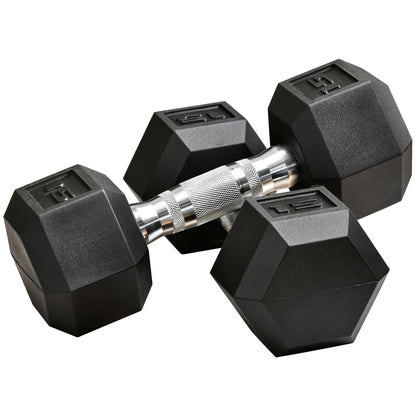 Haltères hexagonaux en caoutchouc 15 lb — paire