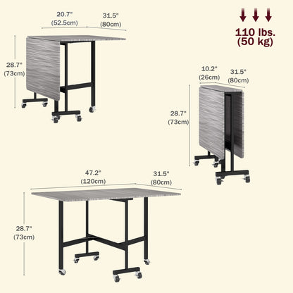 Table à manger pliante à roulettes pour six personnes