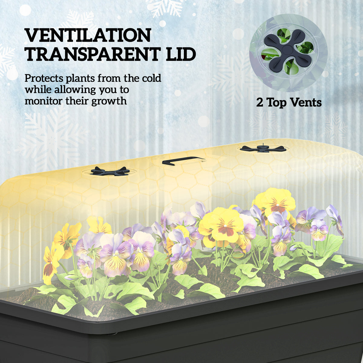 Jardinière surélevée 41L avec couvercle ventilé transparent