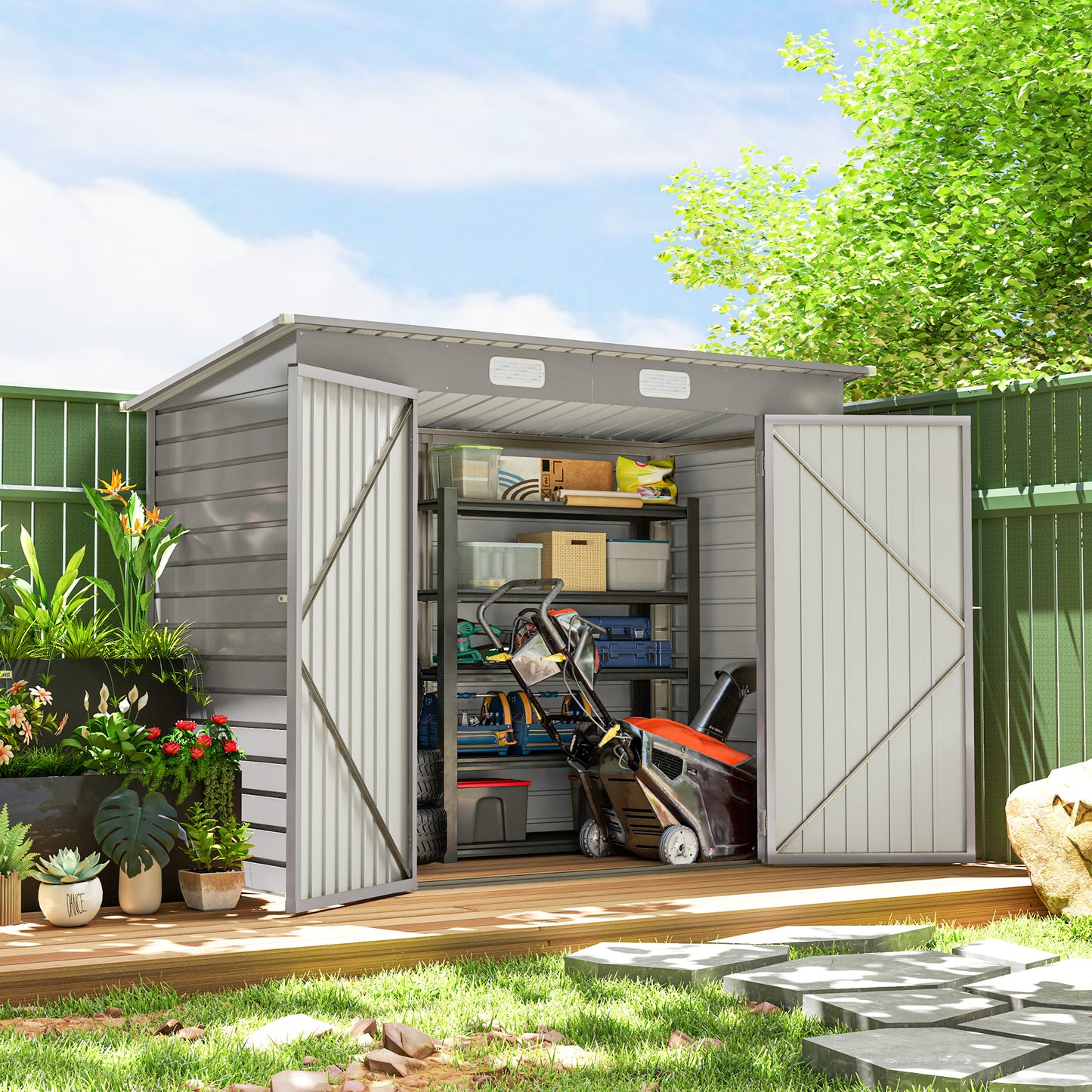 Abri de jardin en acier galvanisé avec double porte