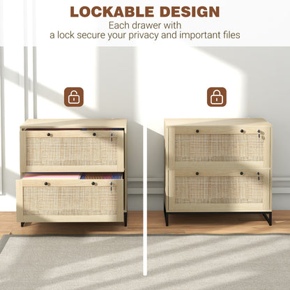 Classeur 2 tiroirs avec serrure design rattan