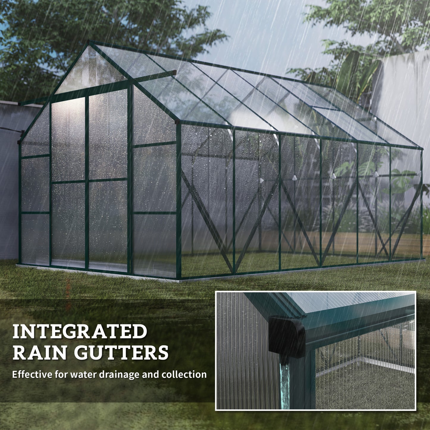 Serre de jardin aluminium polycarbonate avec gouttière 16' x 8'