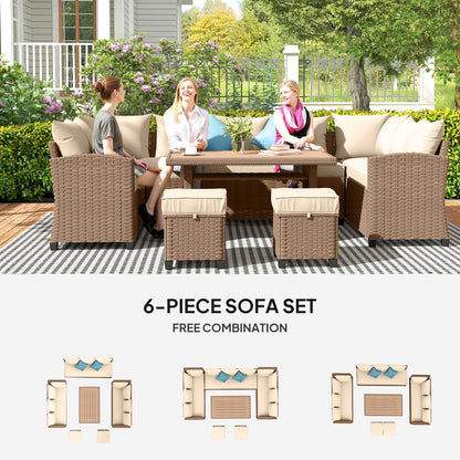Outsunny 6-Piece Patio Set - Outdoor PE Rattan Furniture Khaki
