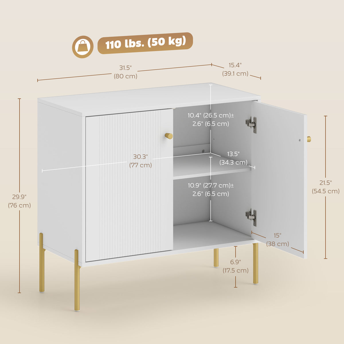 Buffet moderne avec portes cannelées et étagère réglable