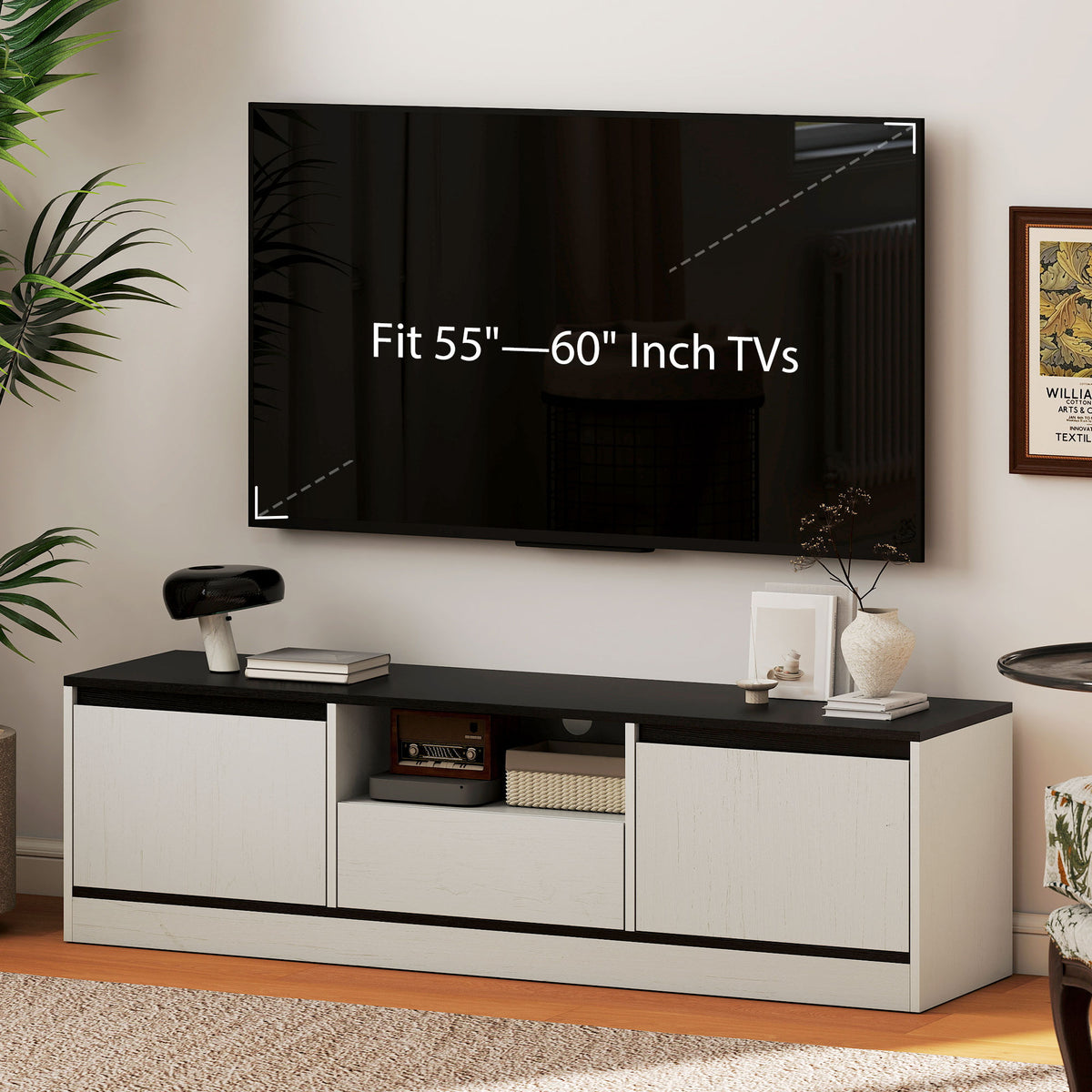 Meuble TV moderne avec rangement et gestion des câbles