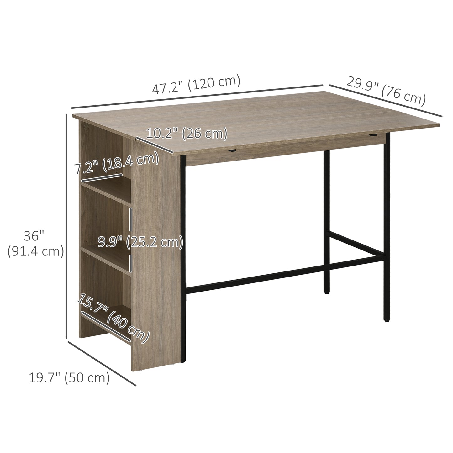Table de bar extensible avec tablettes de rangement réglables