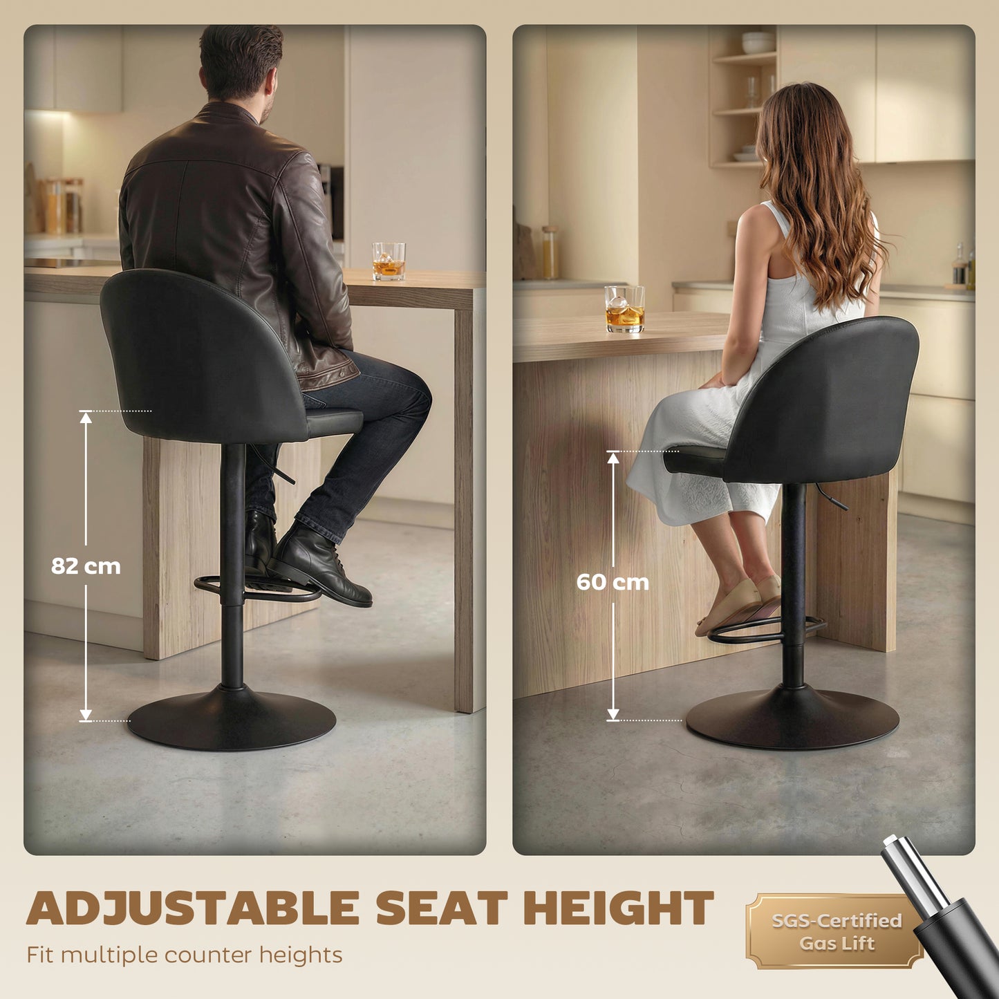 Tabourets de bar pivotants ajustables ensemble de 2