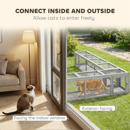 Tunnel pour chat extérieur en bois et grillage modulaire