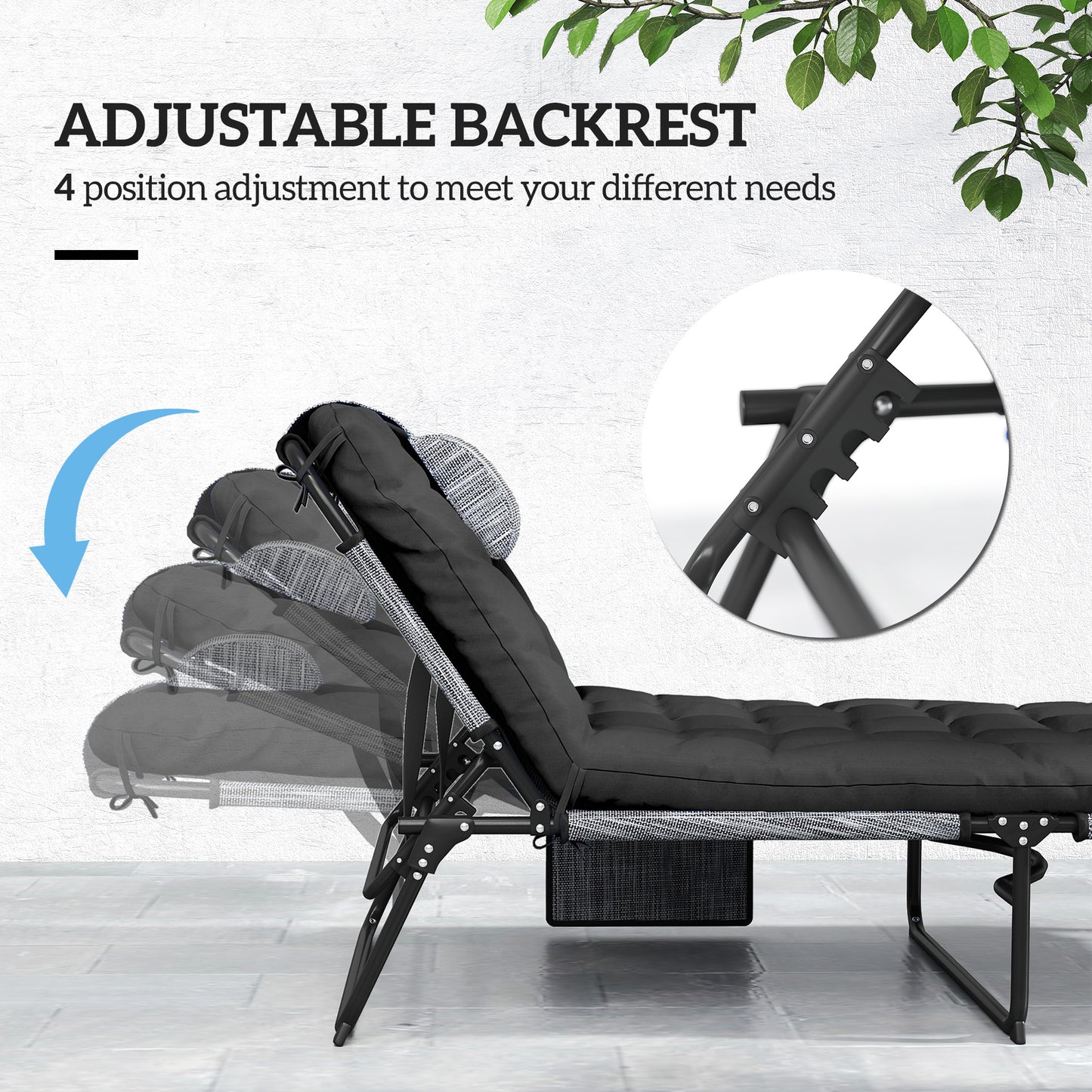 Chaise longue pliante 4 positions avec coussin