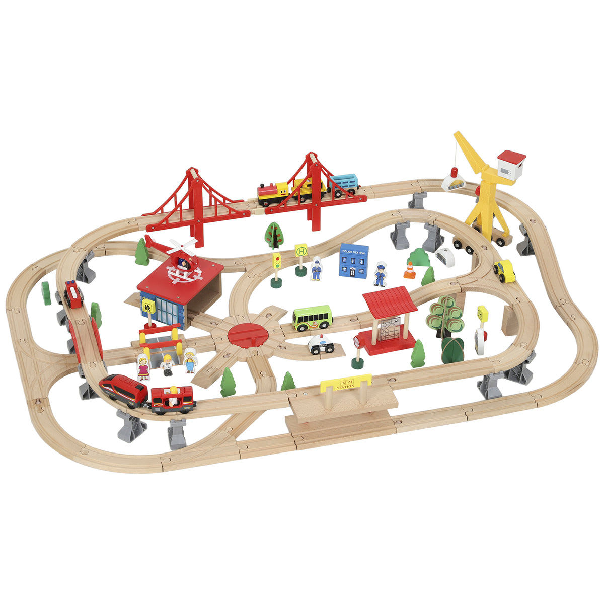 Ensemble de train en bois avec accessoires — Lot de 133