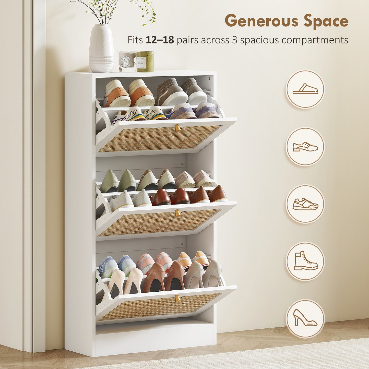 Armoire à chaussures rotin 3 tiroirs 18 paires