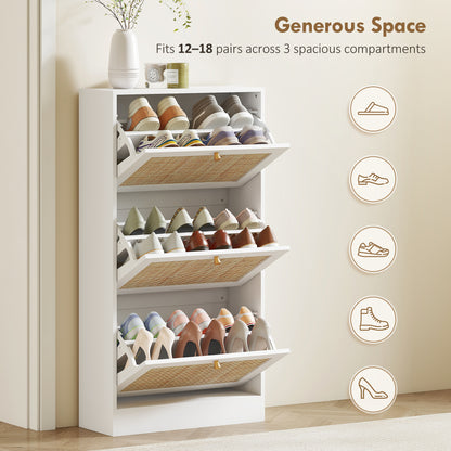 Armoire à chaussures rotin 3 tiroirs 18 paires