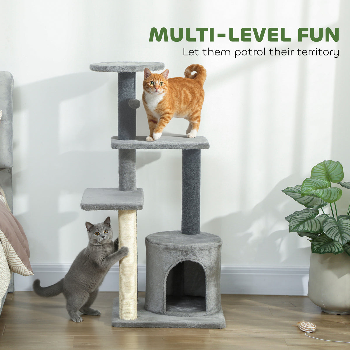 Arbre à chat multi-niveaux avec griffoir sisal — Gris