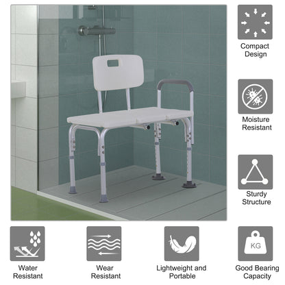 Banc de douche réglable en aluminium avec accoudoirs