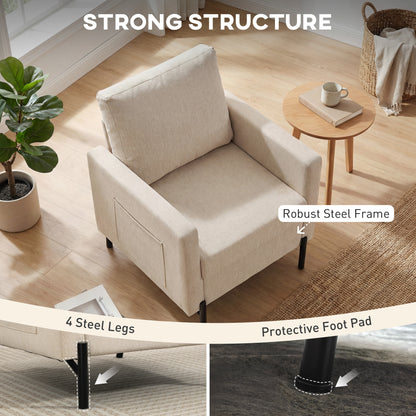 Fauteuil d'appoint rembourré avec poches latérales