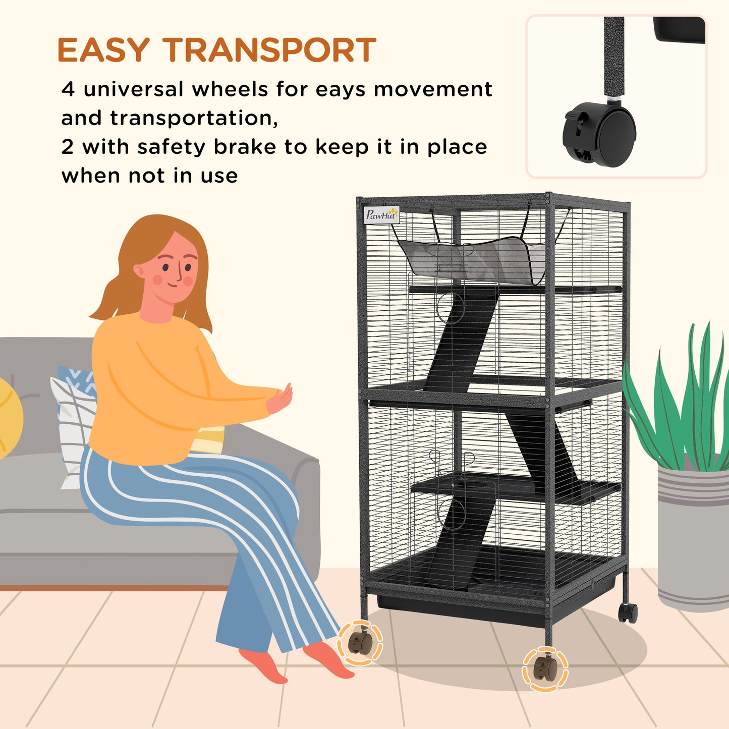 Cage à roulettes pour petits animaux 4 niveaux