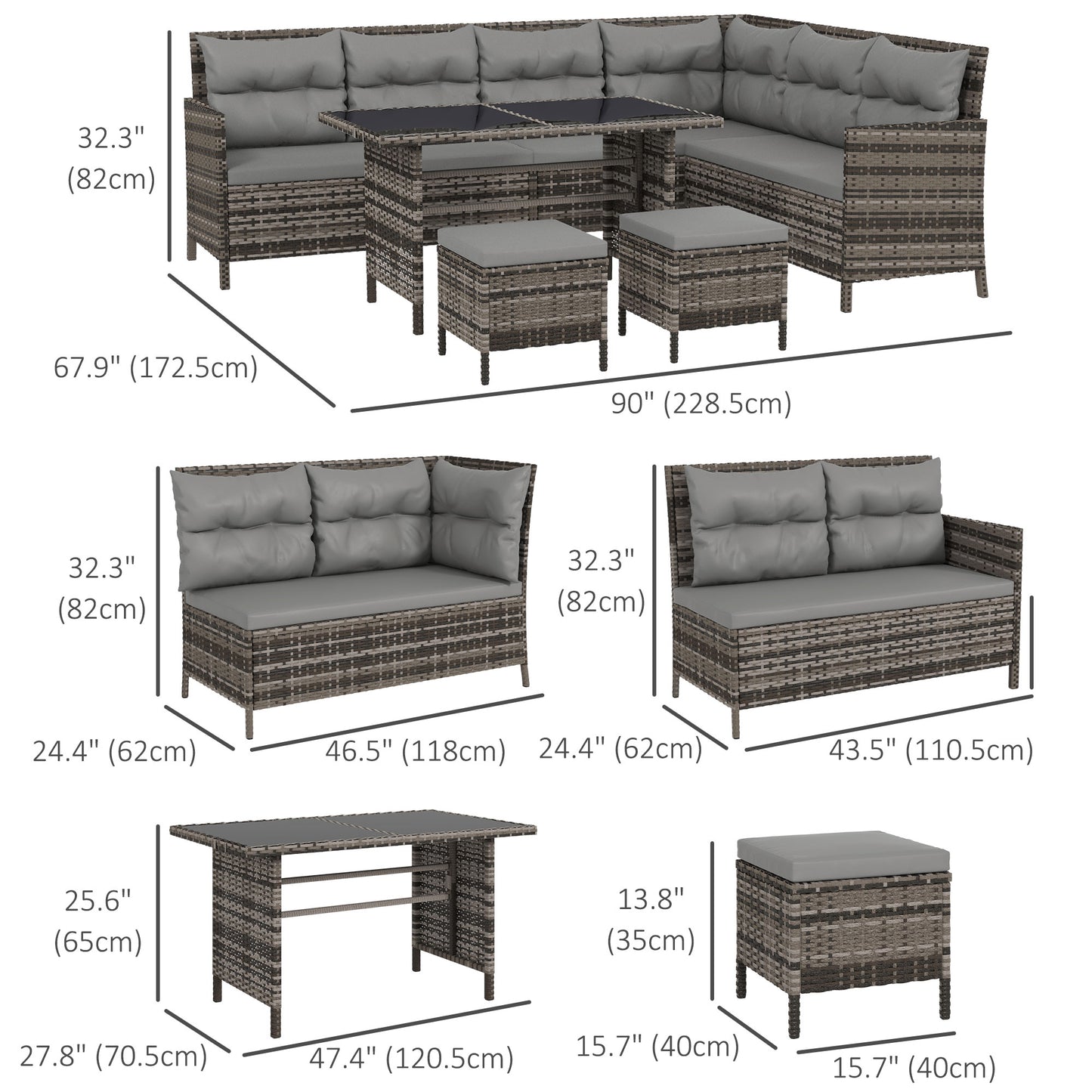 Ensemble de patio sectionnel rotin 6 pièces avec table