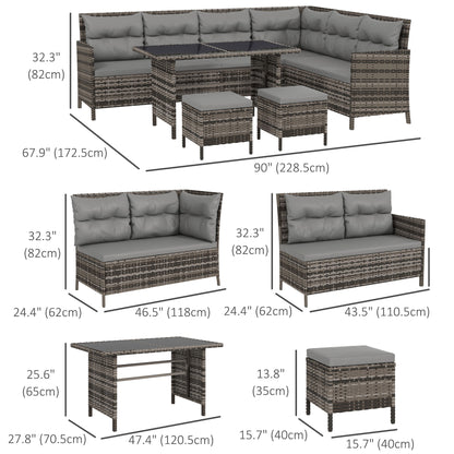 Ensemble de patio sectionnel rotin 6 pièces avec table