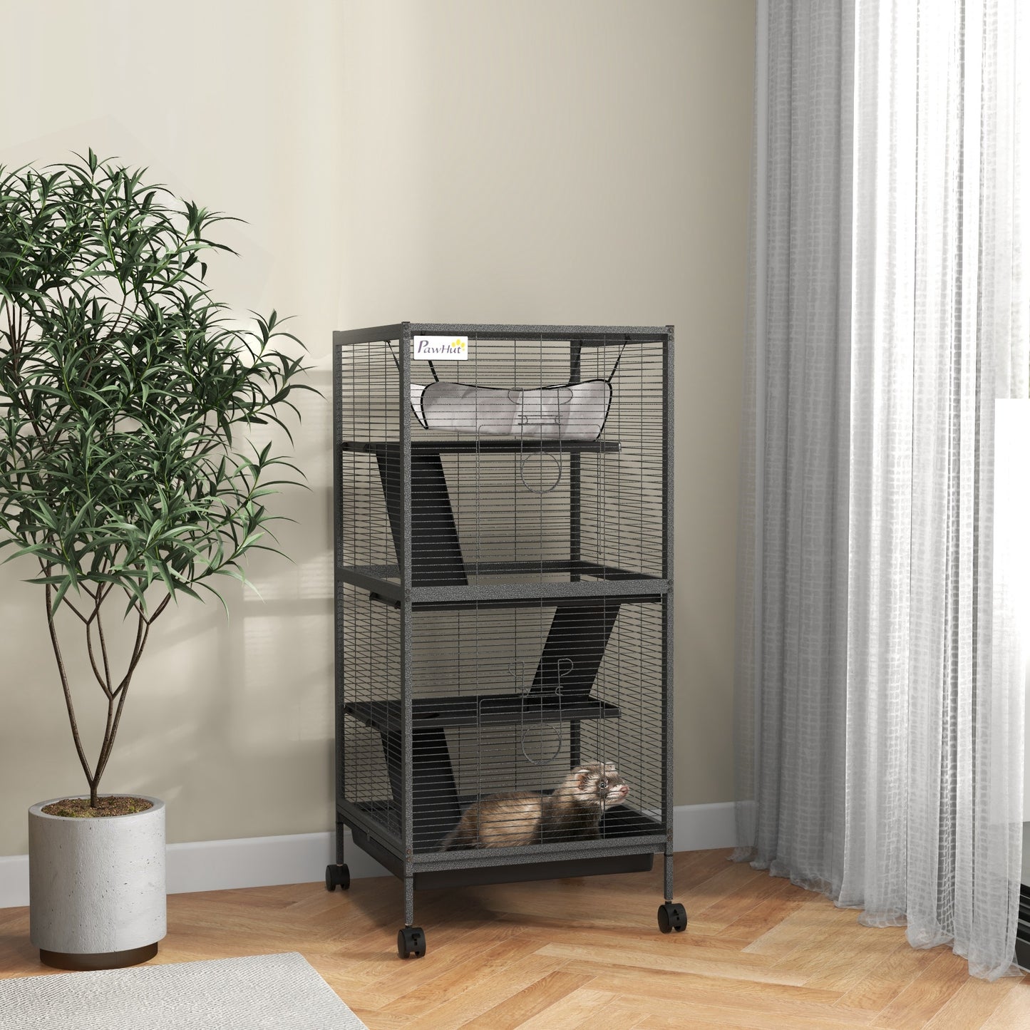 Cage à roulettes pour petits animaux 4 niveaux