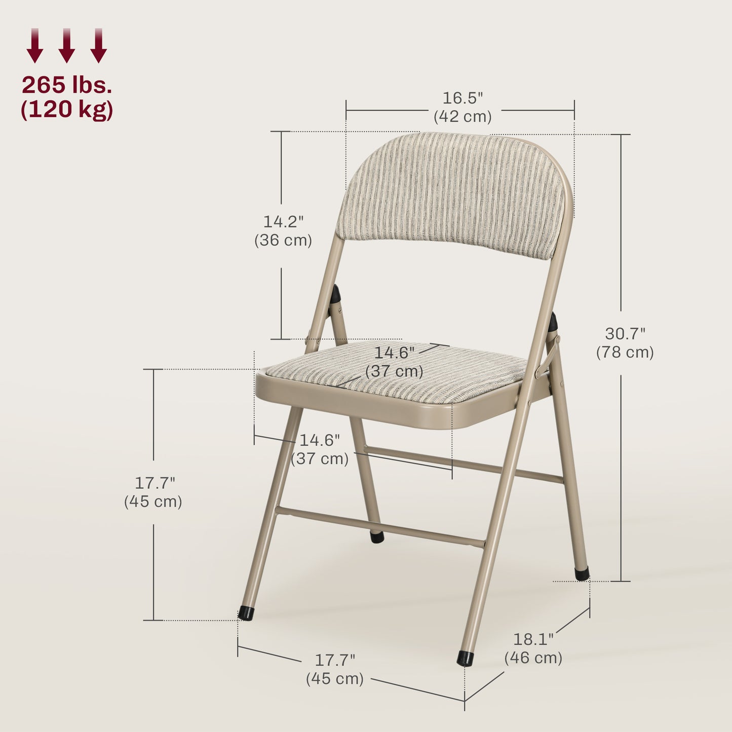 Chaises pliantes rembourrées en métal — ensemble de 6