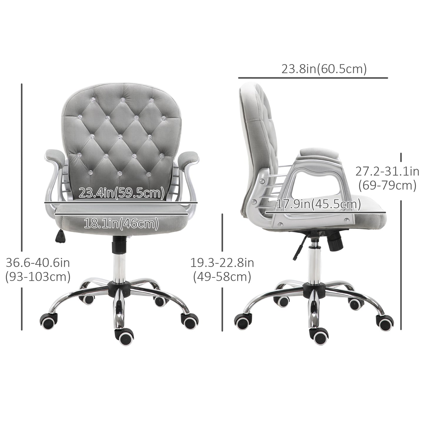 Chaise de bureau capitonnée cuir synthétique cristaux décoratifs