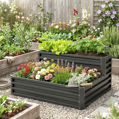 Jardinière surélevée 2 niveaux acier galvanisé 119 x 102 cm