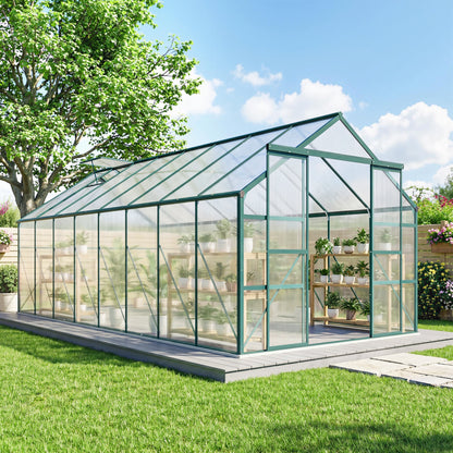 Serre de jardin polycarbonate 488 x 244 cm avec porte coulissante