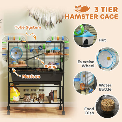 Cage pour hamster roulante à 3 niveaux
