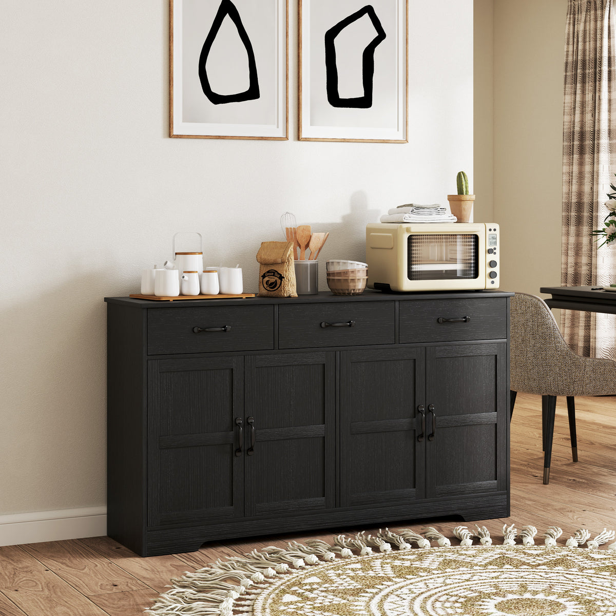 Buffet bahut moderne avec tiroirs et étagères ajustables