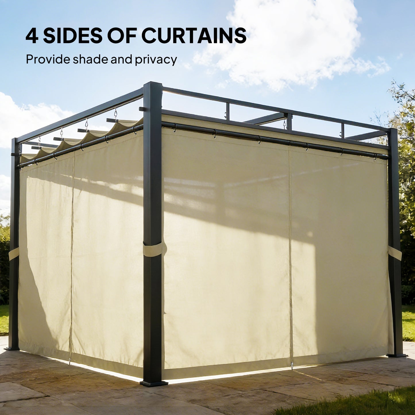 Pergola autoportante avec toit rétractable et rideaux 3×3 m