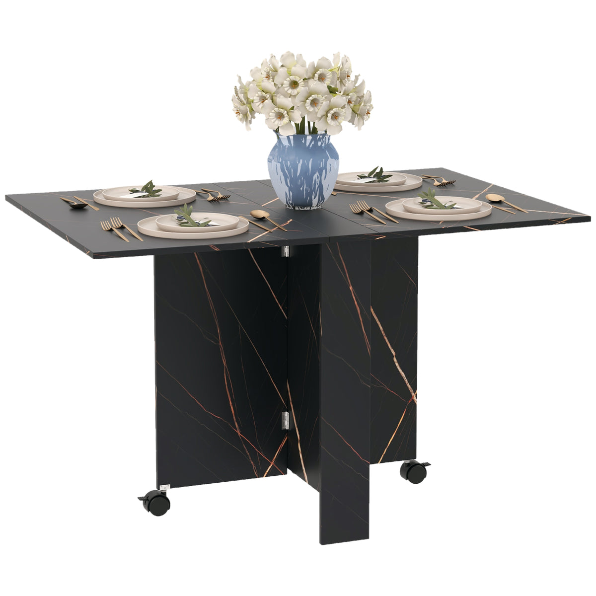 Table à manger pliante à abattants sur roulettes