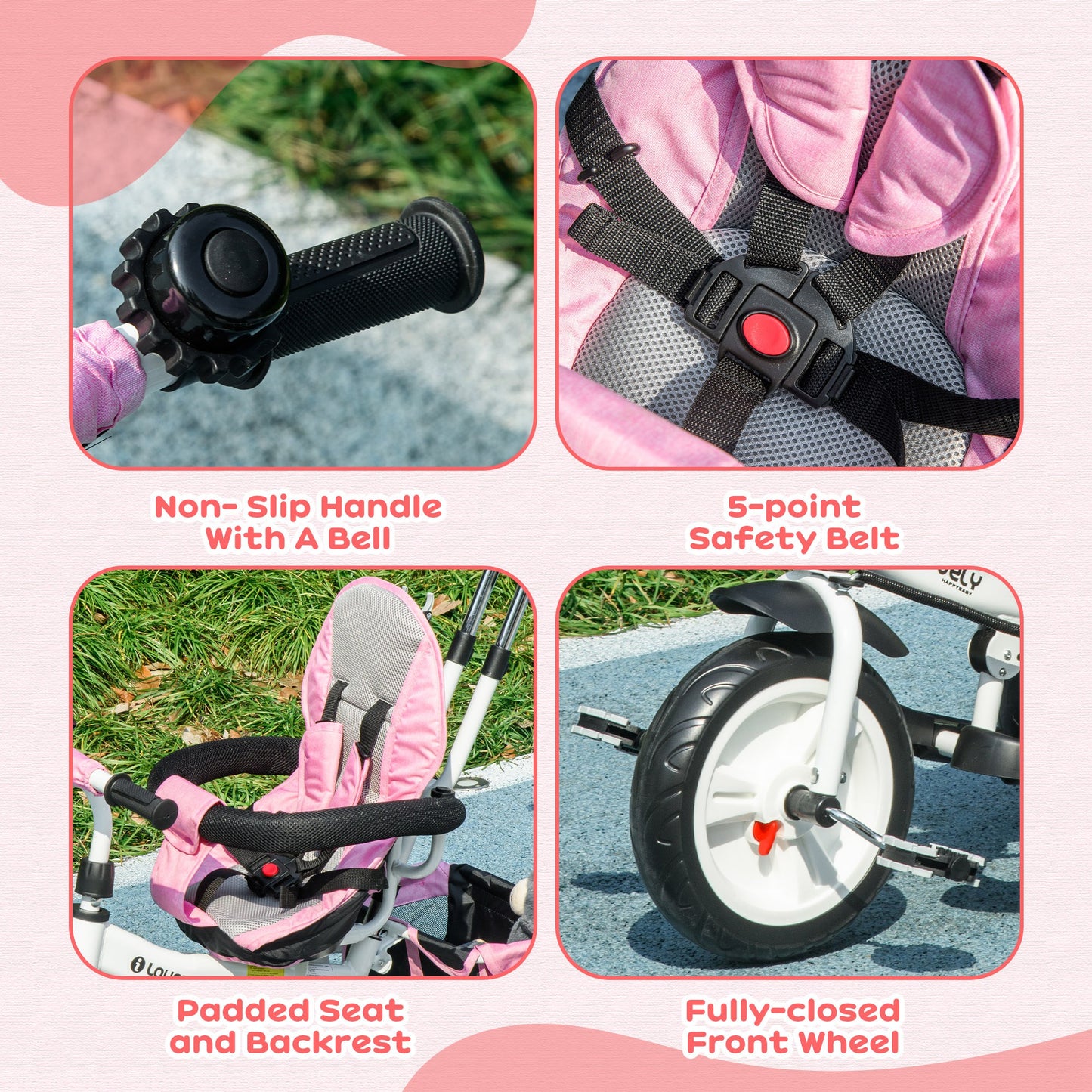Tricycle 6-en-1 pour tout-petits avec panier et harnais