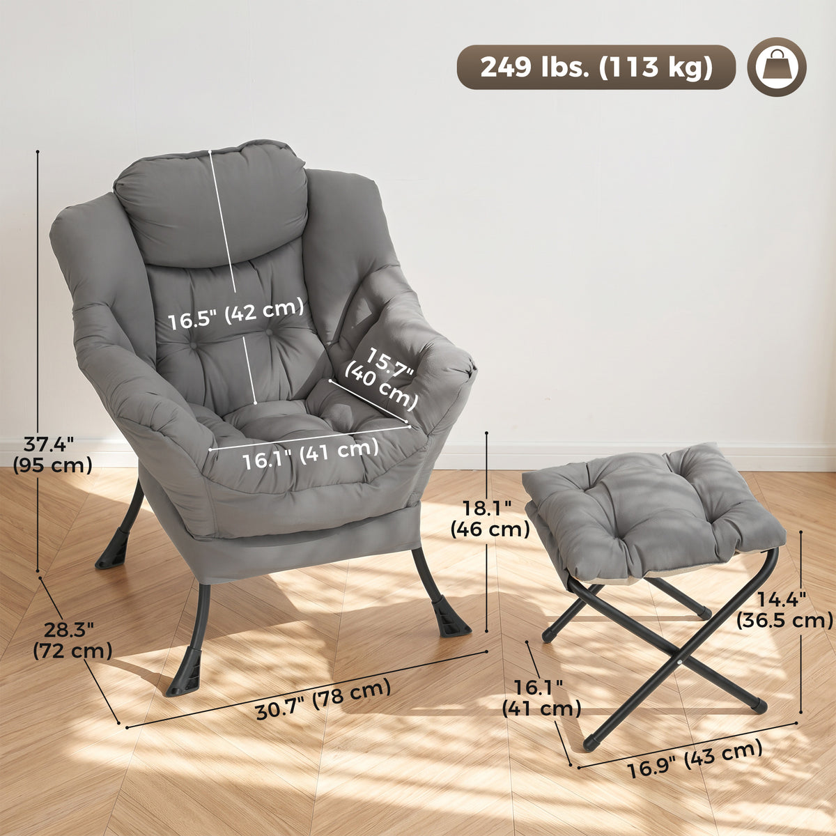 Chaise d'appoint capitonnée avec repose-pieds