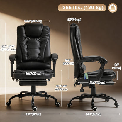 Chaise de bureau massante inclinable avec repose-pieds