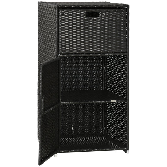 Armoire rangement patio rotin avec tiroir porte-serviettes
