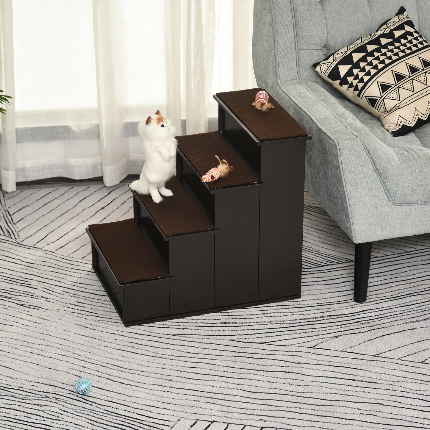 Escalier pour chien 4 niveaux bois MDF — café foncé