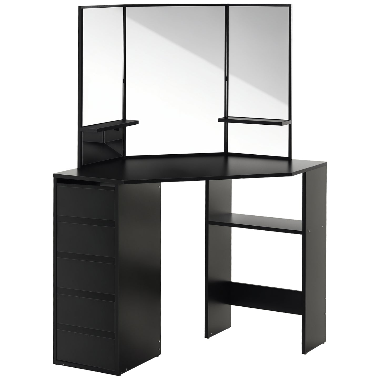 Table de maquillage d'angle miroir triptyque avec tiroirs