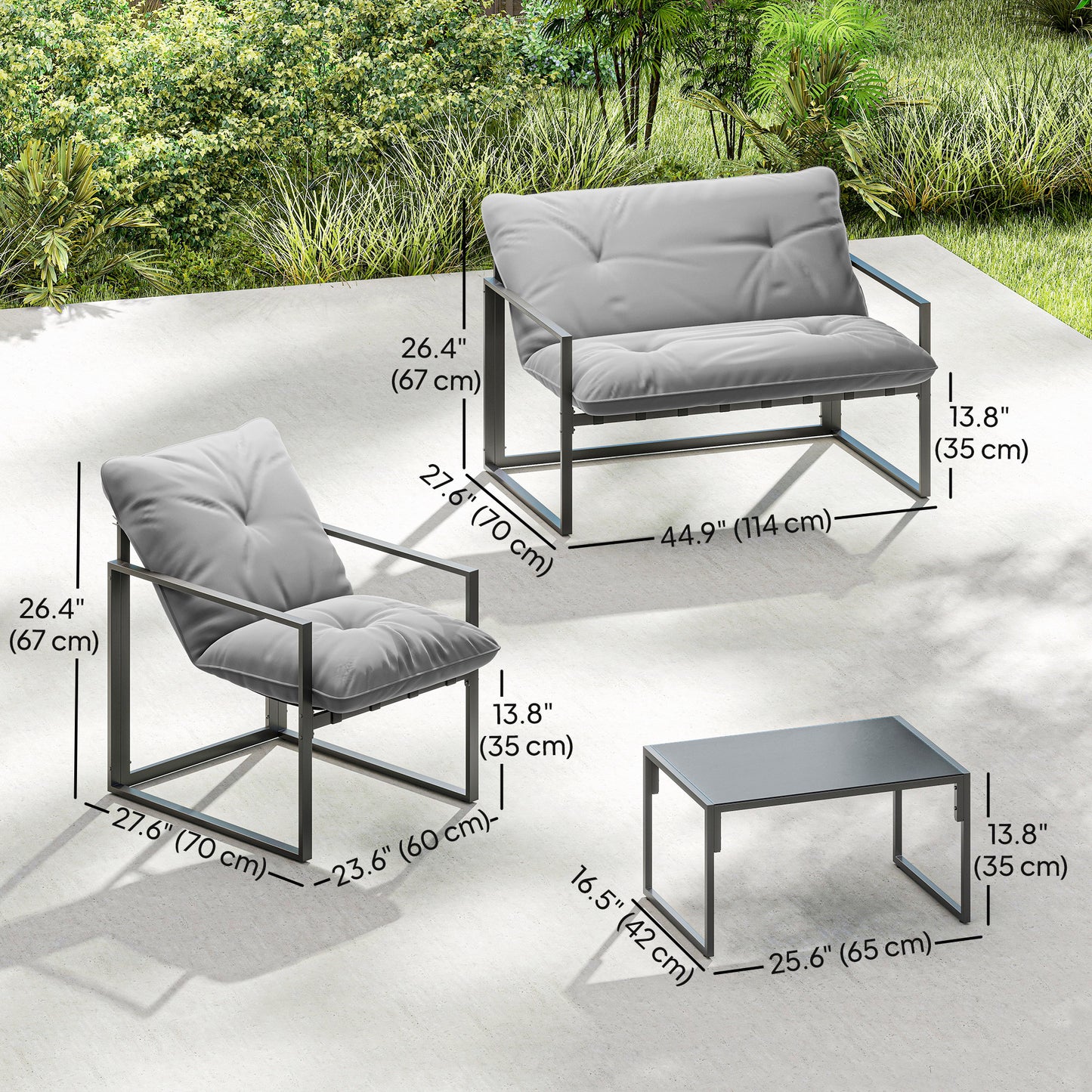 Ensemble patio conversation 4 pièces avec table verre trempé