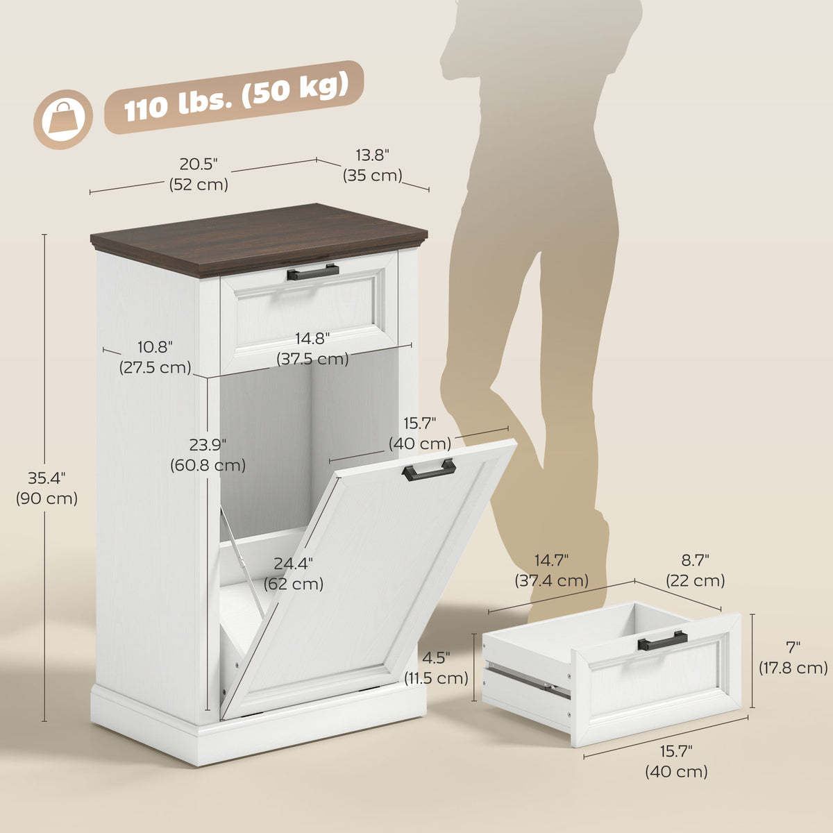 Meuble poubelle basculant 10 gallons — Blanc