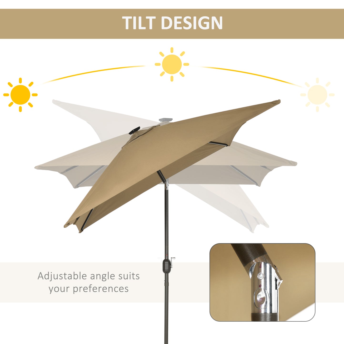Parasol de patio rectangulaire avec éclairage DEL solaire 195x295cm