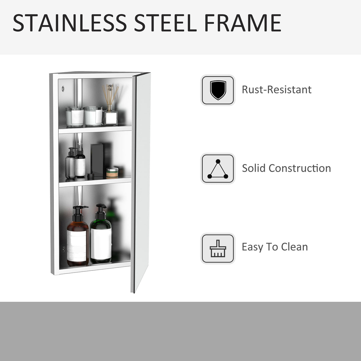 Armoire de toilette d'angle murale en acier inoxydable